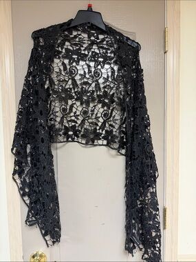 Jones NY Black Sequin Crochet Openwork Women's Sweater Shrug